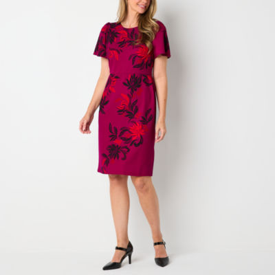 Liz Claiborne Womens Short Sleeve Floral Midi Sheath Dress Dulles Town Center