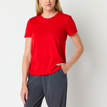 Xersion Womens Cotton Crew Neck Short Sleeve T-Shirt, Small, Red