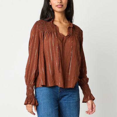 a.n.a Womens Split Tie Neck Long Sleeve Blouse