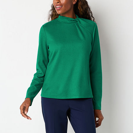 Liz Claiborne Womens Mock Neck Long Sleeve Blouse, X-large, Green