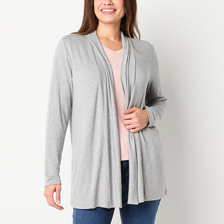 Liz Claiborne Womens Long Sleeve Open Front Cardigan, Large, Gray