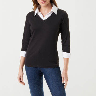 Gloria Vanderbilt Womens 3/4 Sleeve T-Shirt