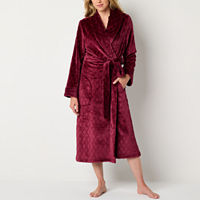Liz Claiborne Womens Tall Fleece Long Sleeve Long Length Robe, Small Tall, Red