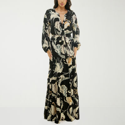 Premier Amour Womens Long Sleeve Floral Maxi Dress