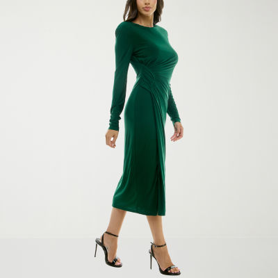 Premier Amour Womens Long Sleeve Midi Sheath Dress