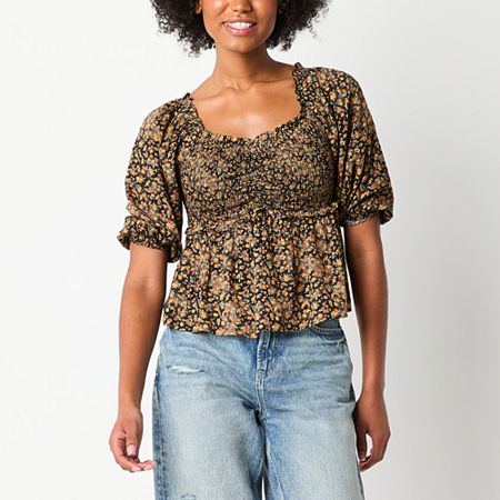 Arizona Juniors Womens Sweetheart Neck 3/4 Sleeve Peasant Top