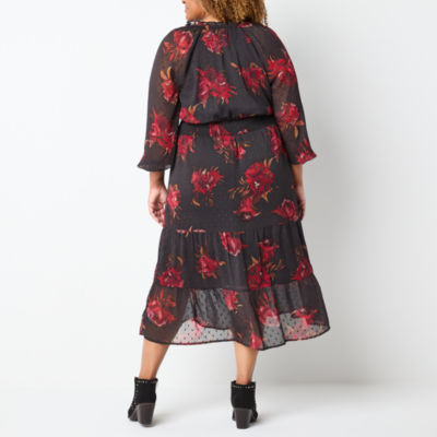 Frye and Co. Floral Womens Long Sleeve Maxi Dress Plus