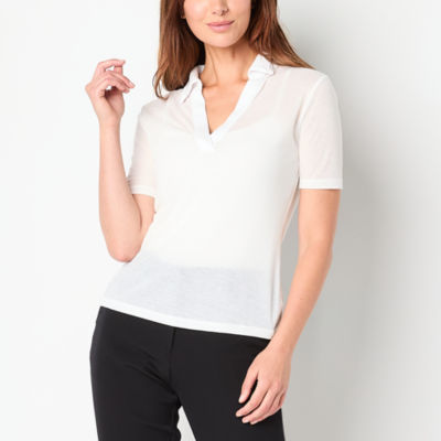 Worthington Womens Y Neck Short Sleeve Rib Polo Shirt
