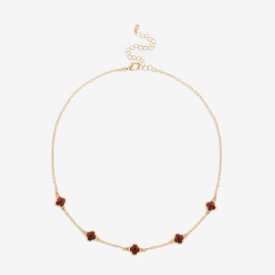 Bijoux Bar Delicates Gold Tone Womens Red 16 Inch Collar Necklace