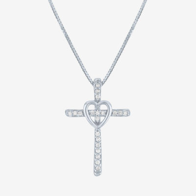 Diamond Accent Cross (G-H, Si2-I1) Womens Diamond Accent Lab Grown White Diamond Accent 10K White Gold Cross Pendant