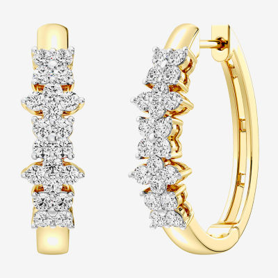 Womens 1 CT. T.W. Lab Grown White Diamond Sterling Silver 23.3mm Hoop Earrings