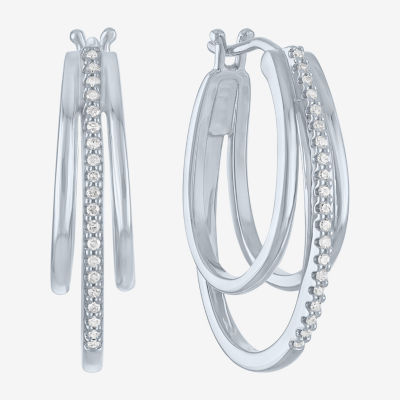 1/10 CT. T.W. Sterling Silver or 14K Gold Over Silver Diamond Multi Hoop Earrings