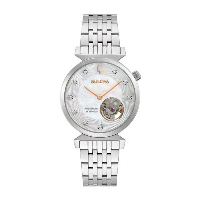 Bulova Classic Womens Diamond Accent Silver Tone Stainless Steel Bracelet Watch 96p222