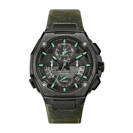 Bulova Precisionist Mens Chronograph Green Leather Bracelet Watch 98b355, One Size -  05195910018