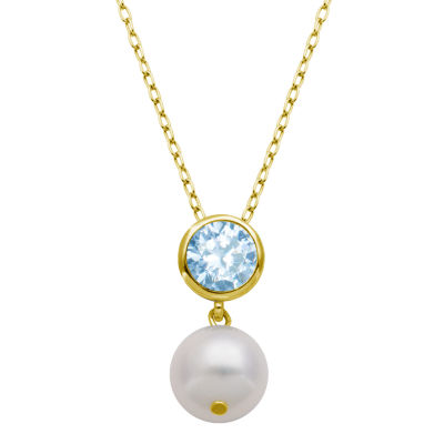 Womens Genuine White Cultured Freshwater Pearl 14K Gold Over Silver Pendant Necklace