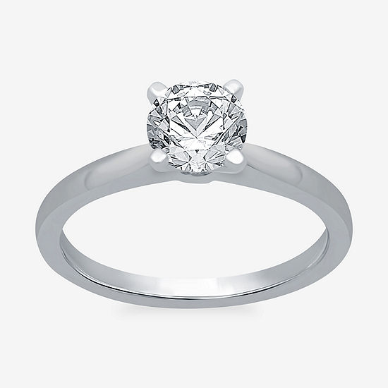 Ever Star Womens 1 CT. T.W. Lab Grown White Diamond 10K White Gold Round Solitaire Engagement Ring