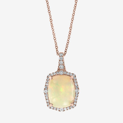 Effy Womens 1/4 CT. T.W. Diamond & Genuine White Opal 14K Rose Gold Pendant Necklace