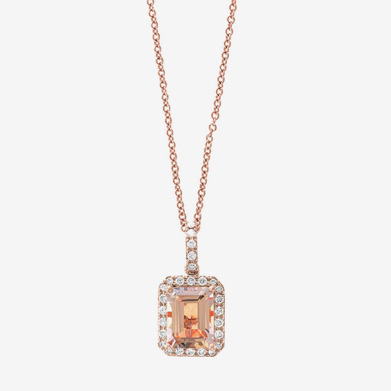 Effy Womens 1/5 CT. T.W. Diamond & Genuine Pink Morganite 14K Rose Gold 14K Two Tone Gold Pendant Necklace