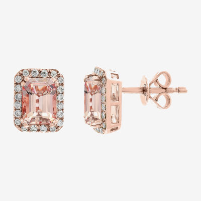 Effy 1/4 CT. T.W. Diamond & Genuine Pink Morganite 14K Rose Gold 9.6mm Stud Earrings