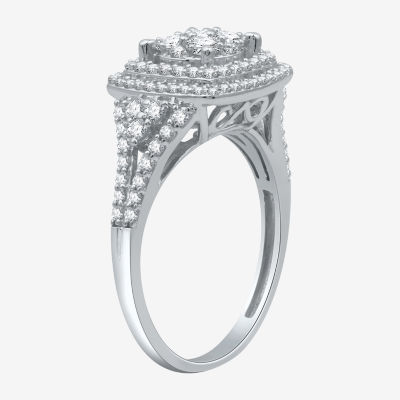 Diamond Blossom Womens 1 CT. T.W. Natural Diamond 10K White Gold Halo Cocktail Ring