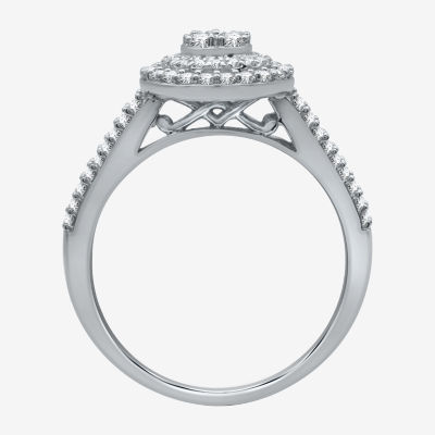 I Said Yes (H-I / I1) Womens 1 CT. T.W. Lab Grown White Diamond Sterling Silver or 14K Gold Over Silver Pear Side Stone Halo Bridal Set