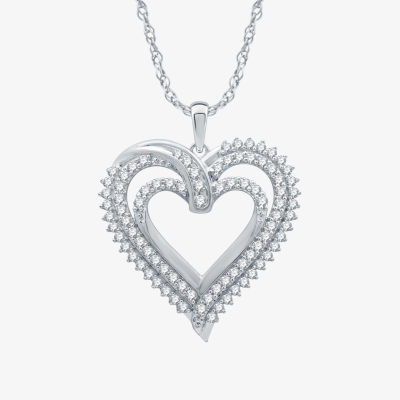 (H-I / I1) Womens 1 CT. T.W. Lab Grown Diamond Sterling Silver Heart 18 Inch Pendant Necklace