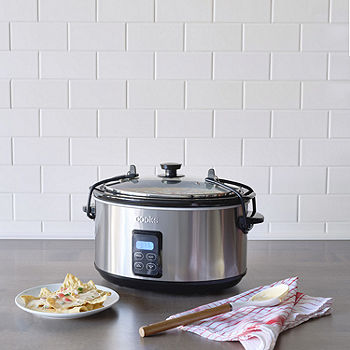 Stainless Steel 8 Qt Digital Slow Cooker with Locking Lid - Red