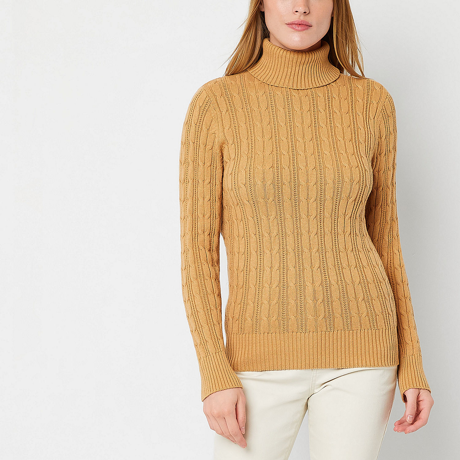 St. John's Bay Cable Women's Turtleneck Long Sleeve Pullover Sweater