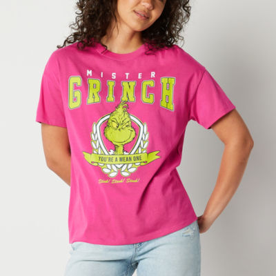 Juniors Womens Round Neck Short Sleeve Grinch Graphic T-Shirt