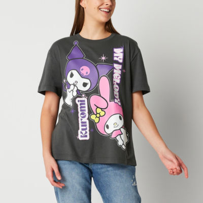 Juniors My Melody & Kuromi Womens Crew Neck Short Sleeve Hello Kitty Graphic T-Shirt