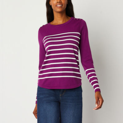 Liz Claiborne Tall Womens Long Sleeve Striped Pullover Sweater