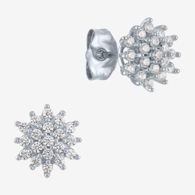 Cluster (G-H / Si2-I1) 1/3 CT. T.W. Lab Grown Diamond 10K White Gold Stud Earrings