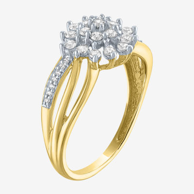 (G-H / Si2-I1) Womens 1/3 CT. T.W. Lab Grown White Diamond 10K Gold Cluster Cocktail Ring