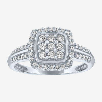 (G-H / Si2-I1) Womens 1/3 CT. T.W. Lab Grown White Diamond 10K Gold Cushion Halo Cocktail Ring