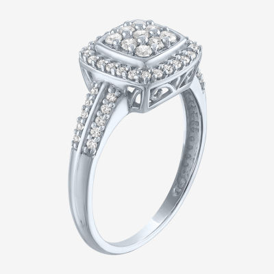 (G-H / Si2-I1) Womens 1/3 CT. T.W. Lab Grown White Diamond 10K Gold Cushion Halo Cocktail Ring