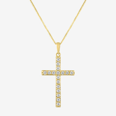 G-H / Si2-I1) Womens 1/ CT. T.W. Lab Grown White Diamond 10K Gold Cross Pendant Necklace