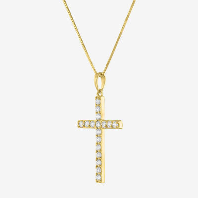 G-H / Si2-I1) Womens 1/ CT. T.W. Lab Grown White Diamond 10K Gold Cross Pendant Necklace