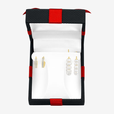 Yes, Please! Mined White Diamond 14K Gold Over Silver 2 Pair Earring Set