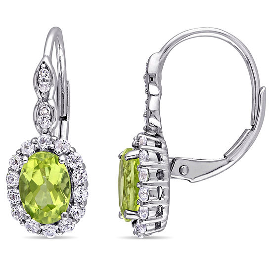 Diamond Accent Genuine Green Peridot 14K Gold Drop Earrings