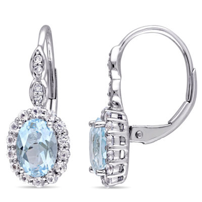 Womens Diamond Accent Genuine Blue Topaz 14K Gold Drop Earrings