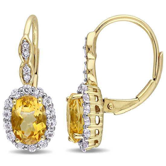 Diamond Accent Genuine Yellow Citrine 14K Gold Drop Earrings