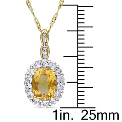 Womens Diamond Accent Genuine Yellow Citrine 14K Gold 17 Inch Pendant Necklace