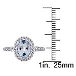 Womens Diamond Accent Genuine Blue Aquamarine 14K Gold Cocktail Ring