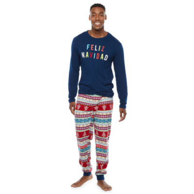 North Pole Trading Co. Fun Feliz Mens Crew Neck Long Sleeve 2-pc. Pant Pajama Set
