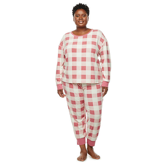 North Pole Trading Co. Nordic Buffalo Womens Plus Round Neck Long Sleeve 2-pc. Pant Pajama Set