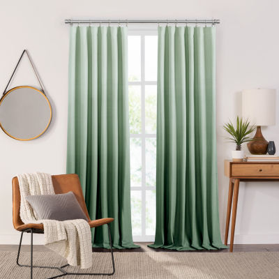 Fieldcrest Devin Flippable Ombre Cotton Chambray Energy Saving 100% Blackout Rod Pocket Single Curtain Panel