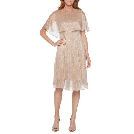  Danny & Nicole Metallic Short Sleeve A-Line Dress