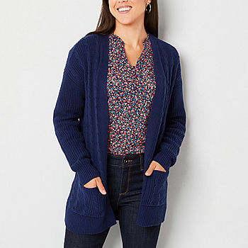 St. John's Bay Womens Long Sleeve Open Front Cardigan, Color: American Navy  - JCPenney