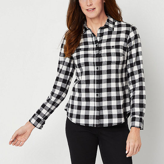 St. John's Bay Womens Long Sleeve Regular Fit Button-Down Shirt