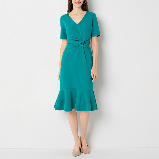London Style Short Sleeve Midi Fit + Flare Dress - JCPenney